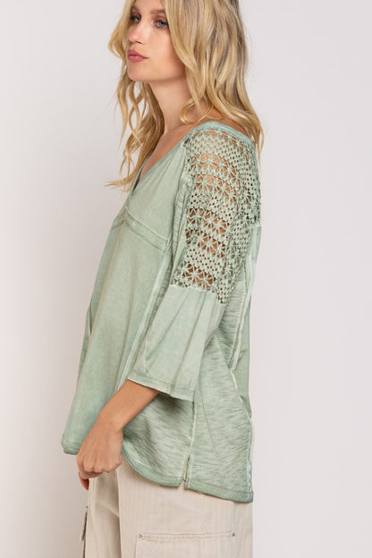 Feminine Boho Crochet Sleeve Top