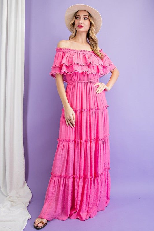 OFF THE SHOULDER RUFFLE MAXI DRESS