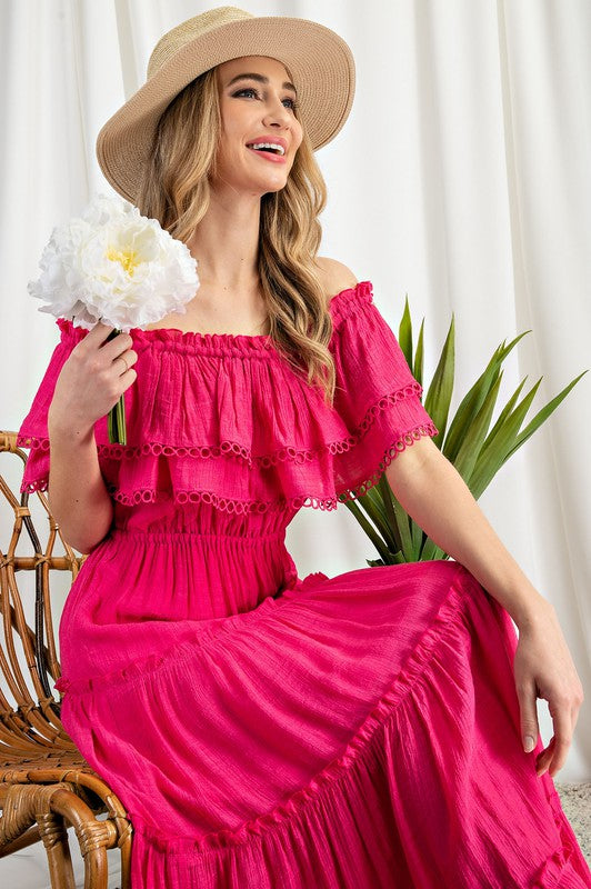 OFF THE SHOULDER RUFFLE MAXI DRESS