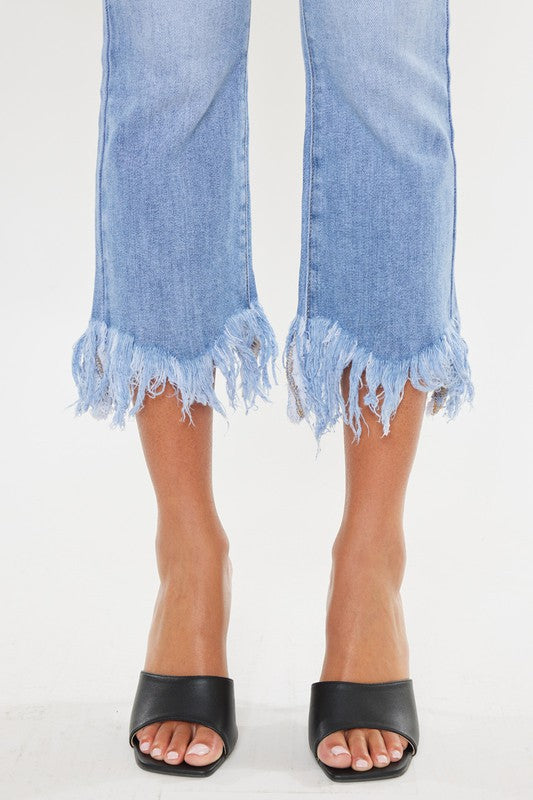 HIGH RISE CROP BOOTCUT DENIM PANTS-KC9354M