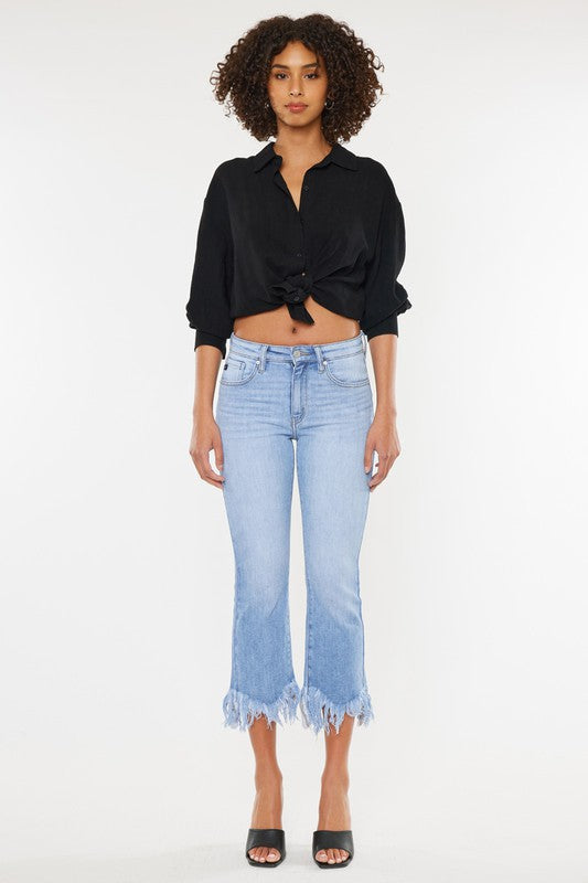 HIGH RISE CROP BOOTCUT DENIM PANTS-KC9354M