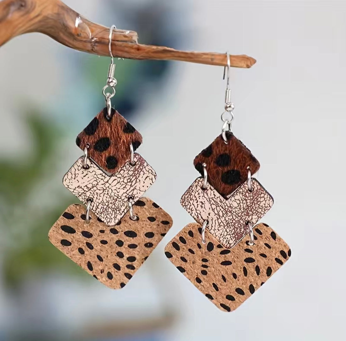 Leather Pattern Drop Earrings