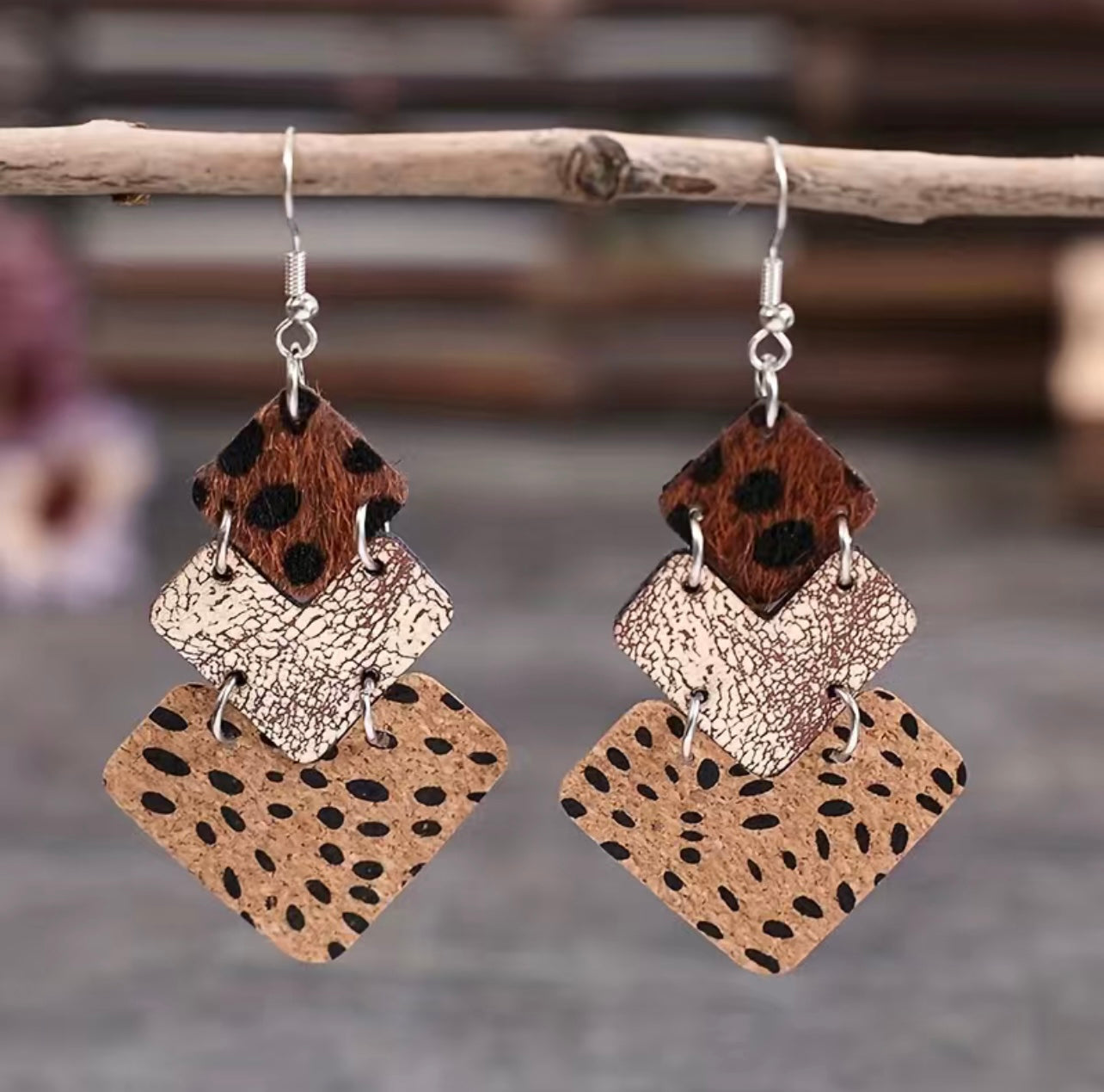 Leather Pattern Drop Earrings