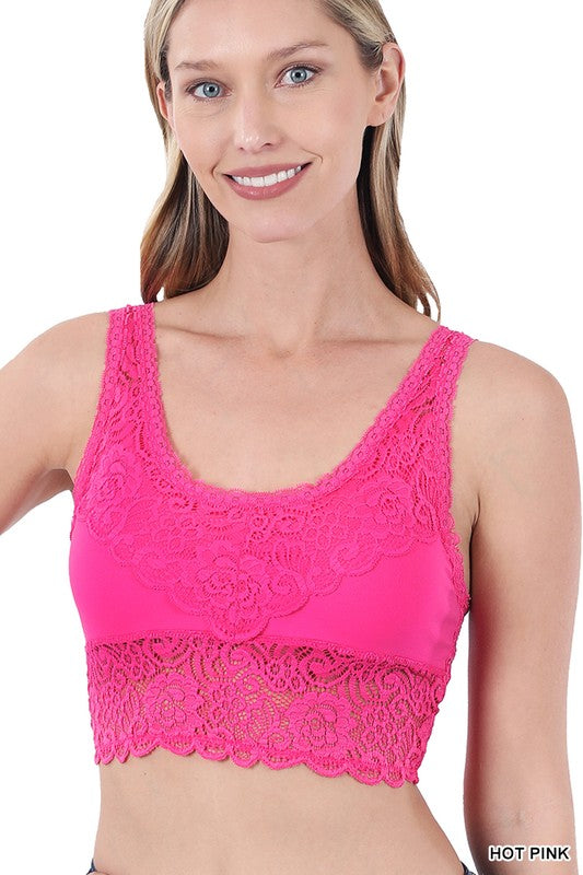 SEAMLESS STRETCH LACE BRA TOP REMOVABLE BRA PADS