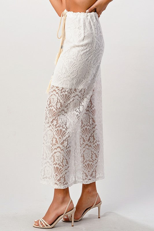 Lace Maxi Skirt With Cotton-Core Bow