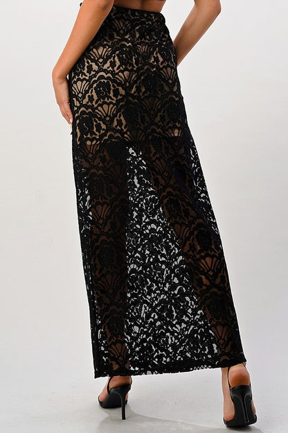 Lace Maxi Skirt With Cotton-Core Bow