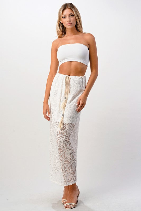 Lace Maxi Skirt With Cotton-Core Bow