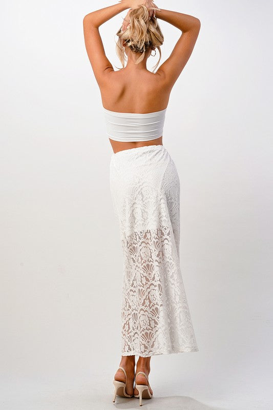 Lace Maxi Skirt With Cotton-Core Bow