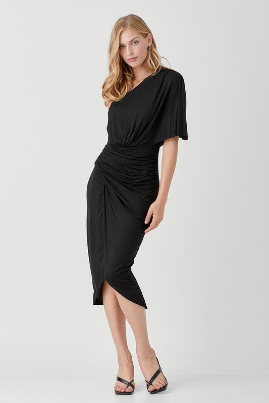 ONE SHOULDER DRAPE JERSEY DRESS