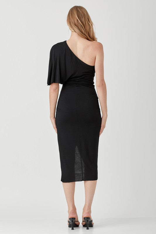 ONE SHOULDER DRAPE JERSEY DRESS