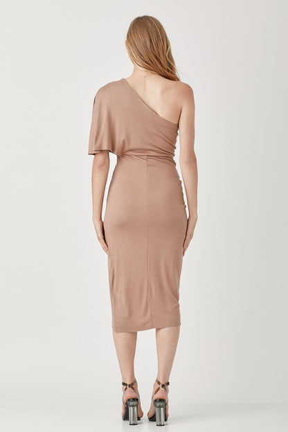 ONE SHOULDER DRAPE JERSEY DRESS