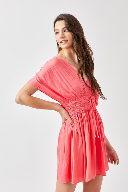 SMOCKED WAIST WITH TASSEL STRAP DRESS