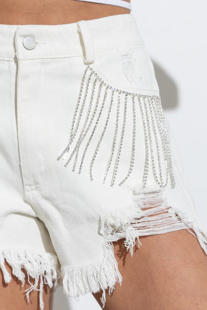 Frayed Rhinestone Denim Shorts