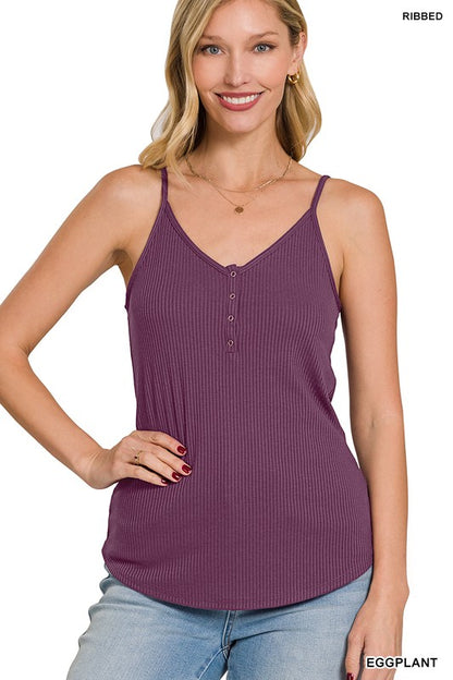 RIBBED HALF SNAP BUTTON CLOSURE CAMI TOP