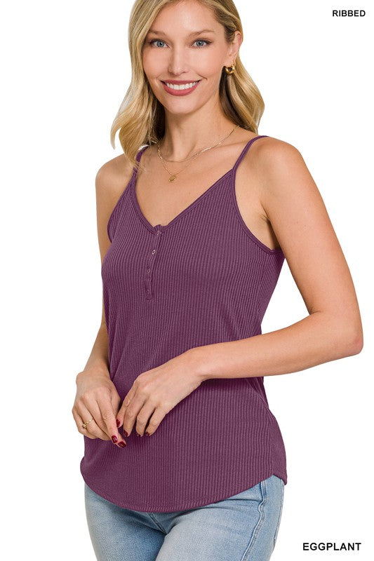 RIBBED HALF SNAP BUTTON CLOSURE CAMI TOP