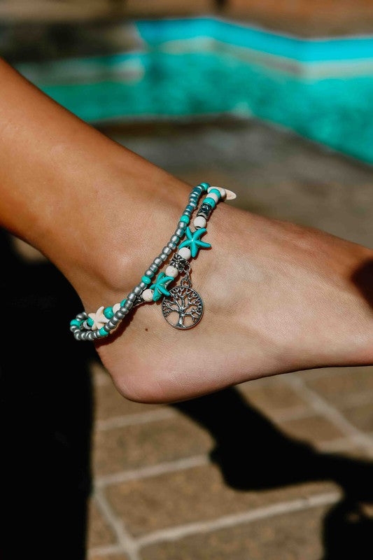 Ocean Breeze - Beaded Turquoise Anklets