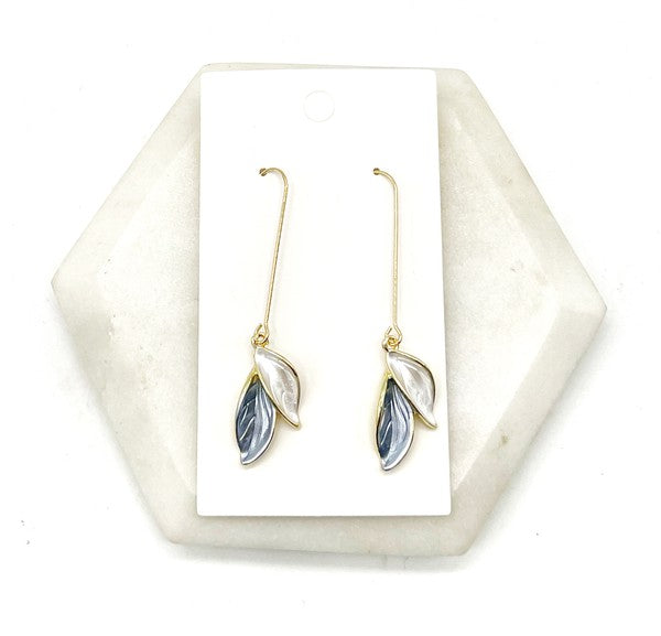 Blue White Petal Long Drop Earrings