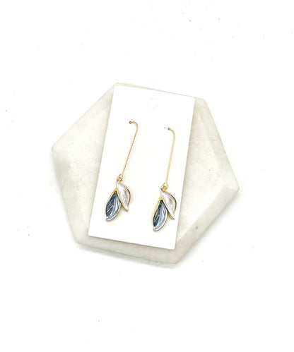 Blue White Petal Long Drop Earrings