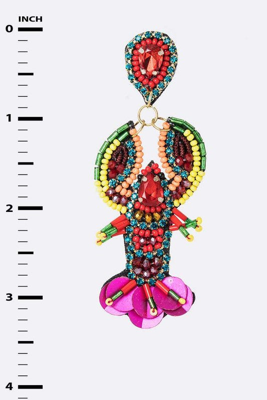 Crystal Beading Crawfish Iconic Earrings