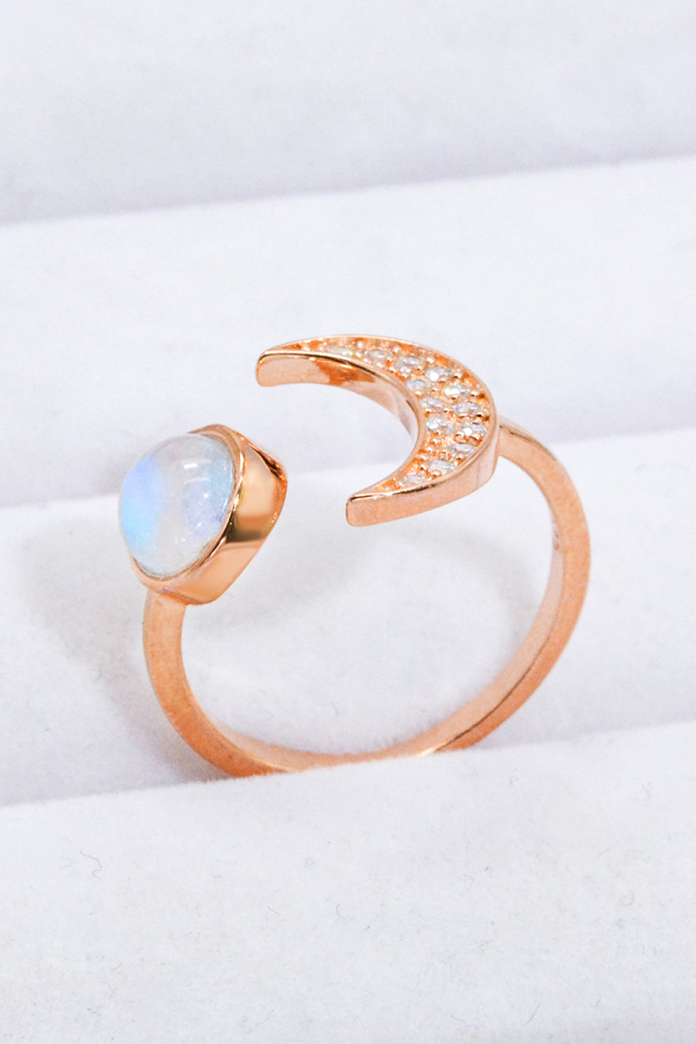 Natural Moonstone and Zircon Sun &amp; Moon Open Ring