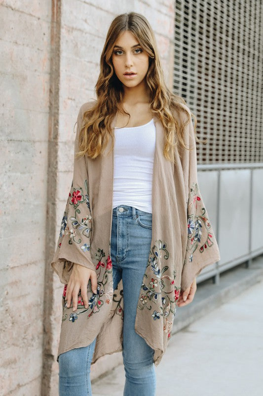 Long Floral Kimono Cardigan