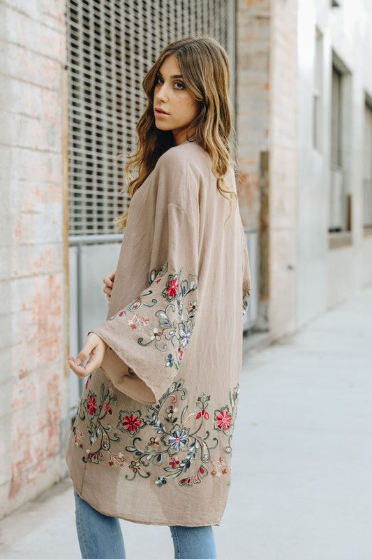 Long Floral Kimono Cardigan