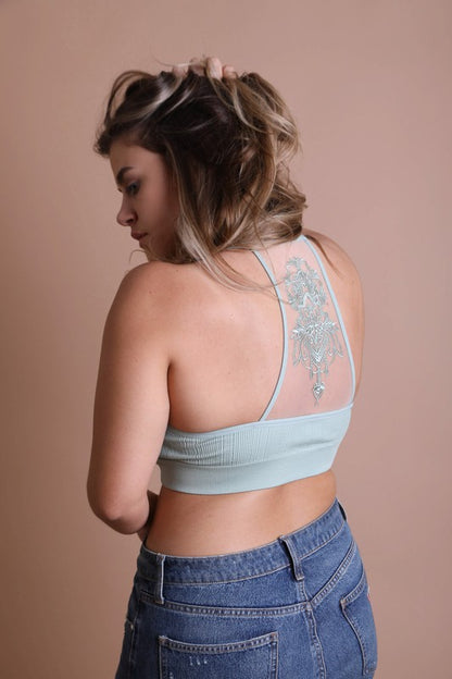 Plus Size Tattoo Mesh Racerback Bralette