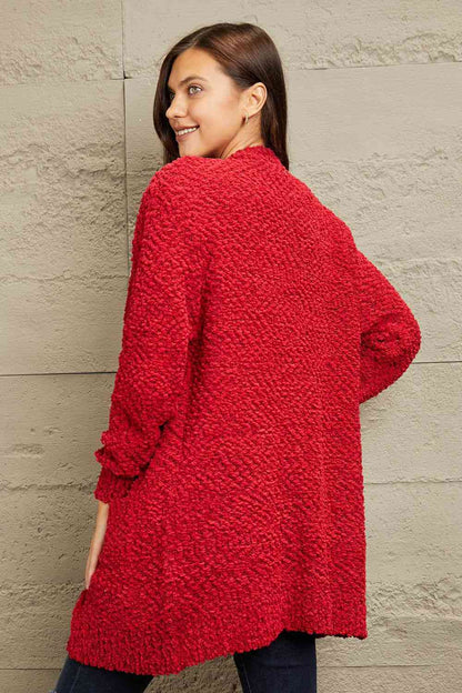 Zenana Falling For You Full Size Open Front Popcorn Cardigan