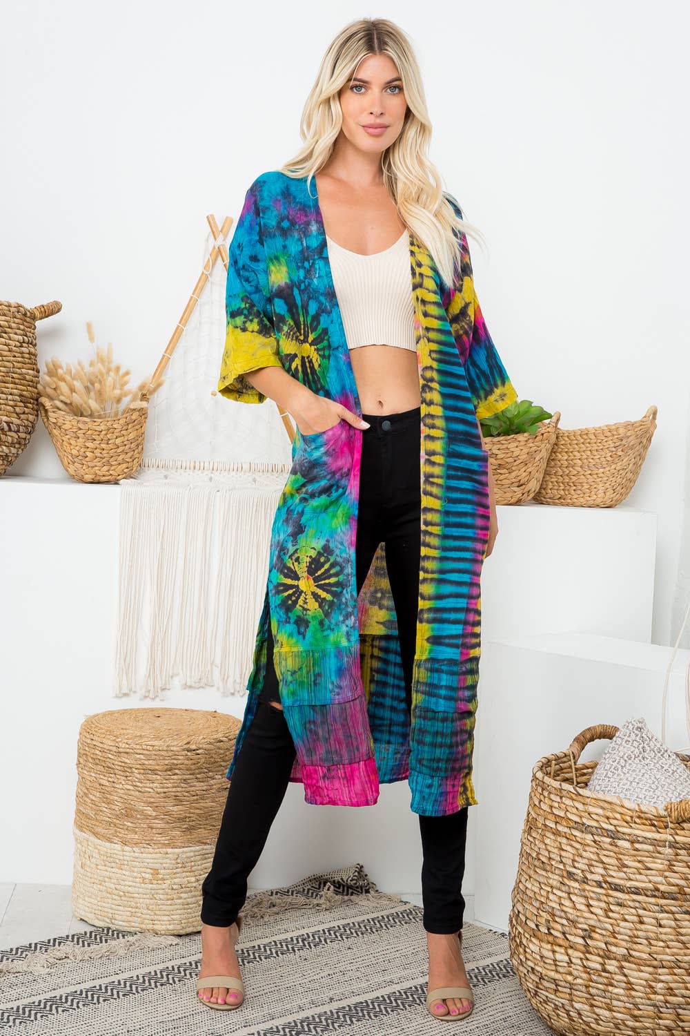 Tie-Dye Kimono with Pockets (KT-1353)