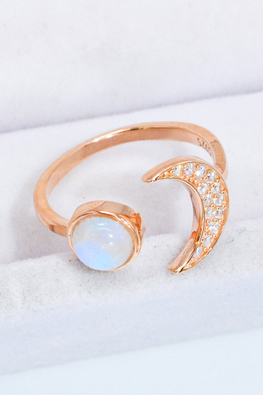 Natural Moonstone and Zircon Sun &amp; Moon Open Ring