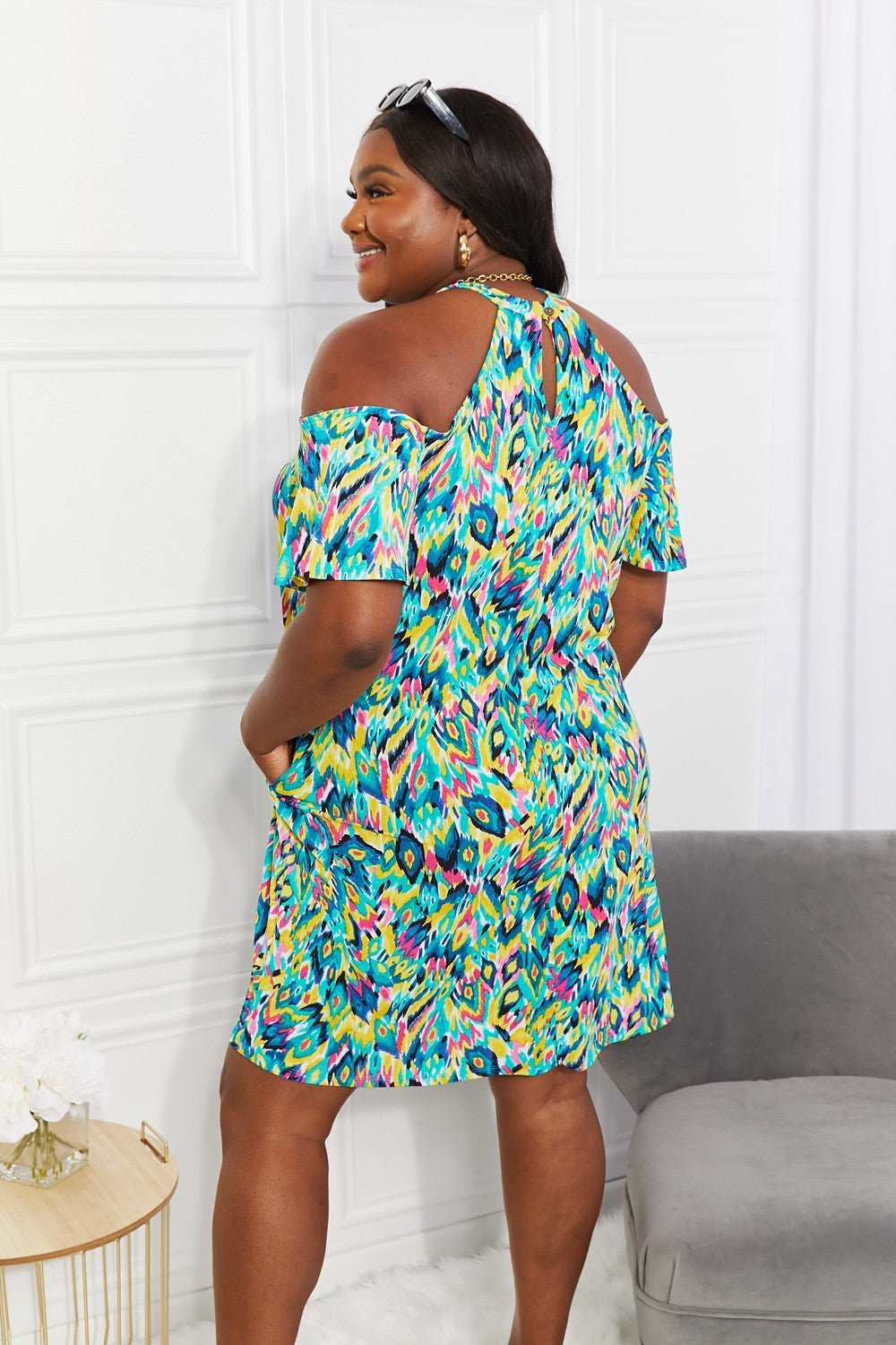 Sew In Love Full Size Perfect Paradise Printed Cold-Shoulder Dress